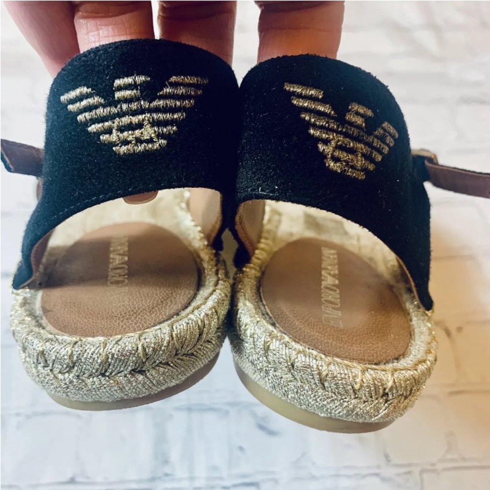 Emporio Armani Womens 40 Espadrille Flats Slingback Strap Logo Black Spain US 9 - Picture 5 of 12